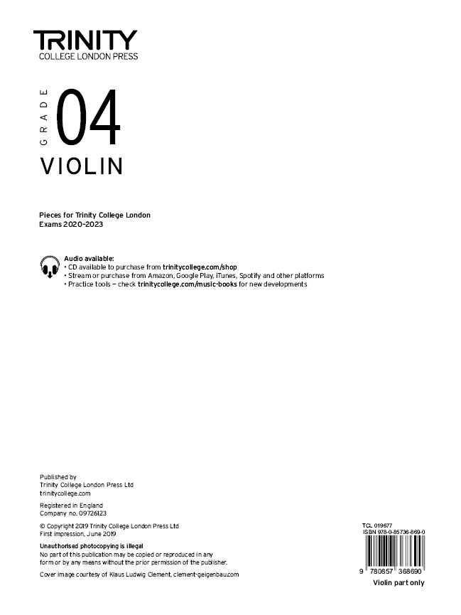 Trinity Violin 2020-2023. Grade 4 Part: Violin: Part