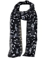 Music Scarf Black With White Musical Notes: Clothing