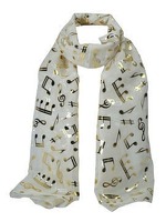 Music Scarf Cream Golden Treble Clefs and Notes: Clothing
