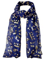 Music Scarf Navy Golden Treble Clefs and Notes: Clothing