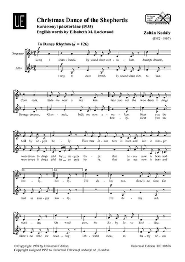 Zoltn Kodly: Christmas Dance Of The Shepherds: 2-Part Choir: Vocal Score