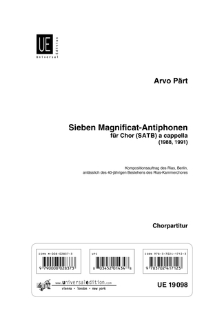 Arvo Prt: Seven Magnificat Antiphons: SATB: Vocal Score