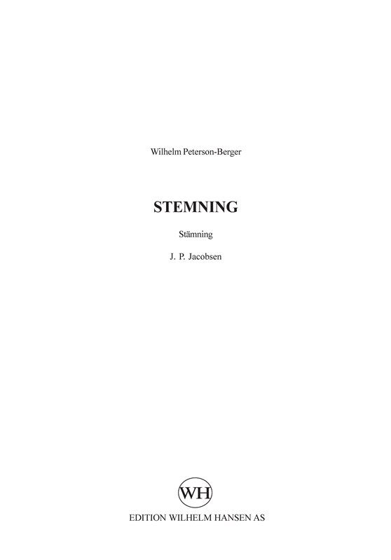 Wilhelm Peterson-Berger J.P. Jacobsen: Stemning: SATB: Vocal Score