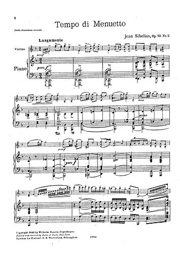 Jean Sibelius: Six Pieces Op.79 No.2 'Tempo Di Minuetto': Violin: Instrumental