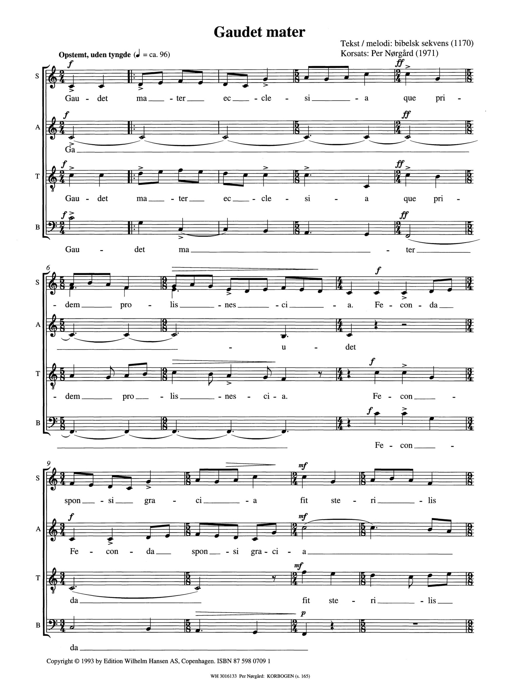 Per Nørgård Bibelsk Sekvens: Gaudet Mater: SATB: Vocal Score