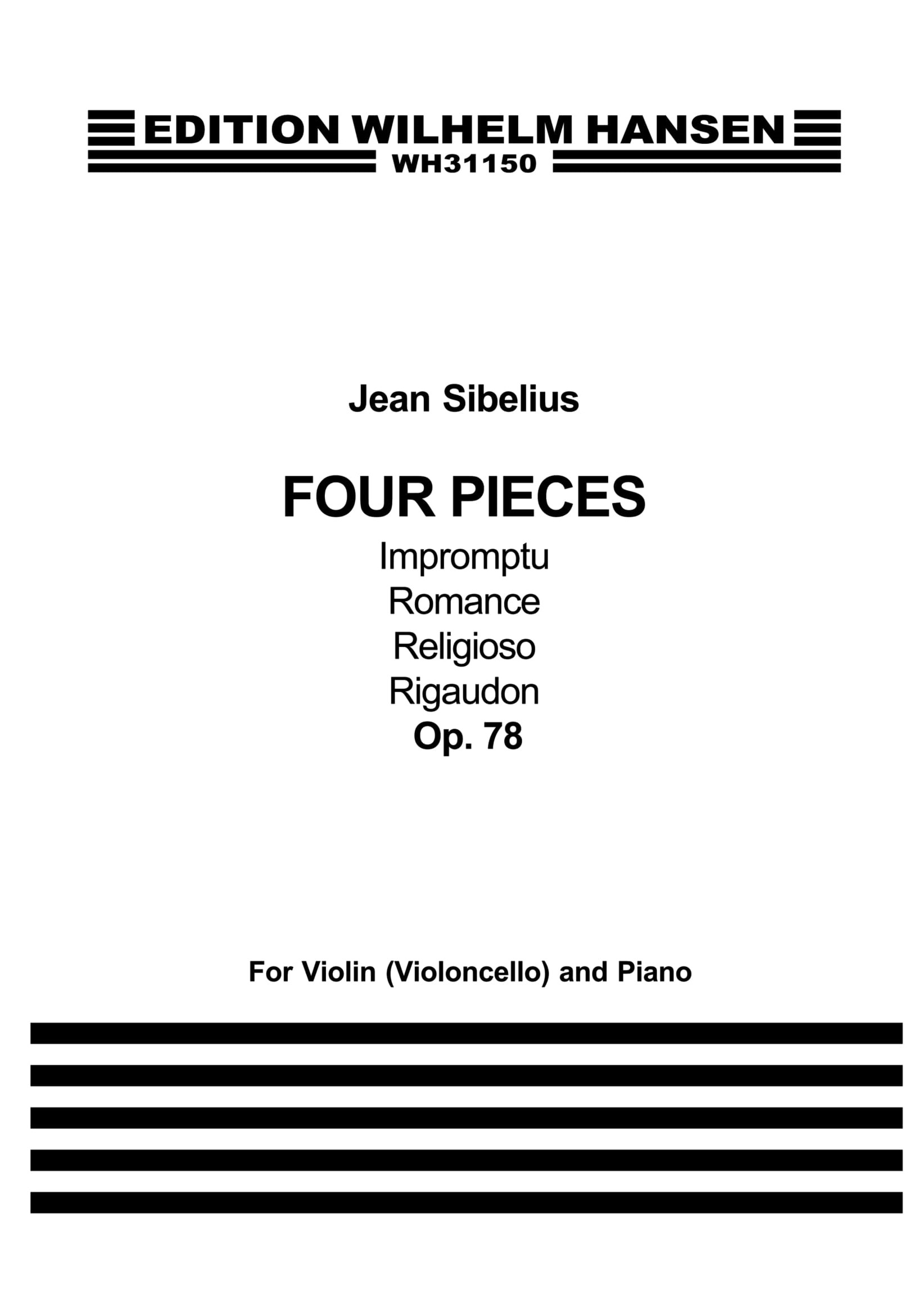 Jean Sibelius: Four Pieces Op. 78 for Violin/Cello & Piano: Violin or Cello &