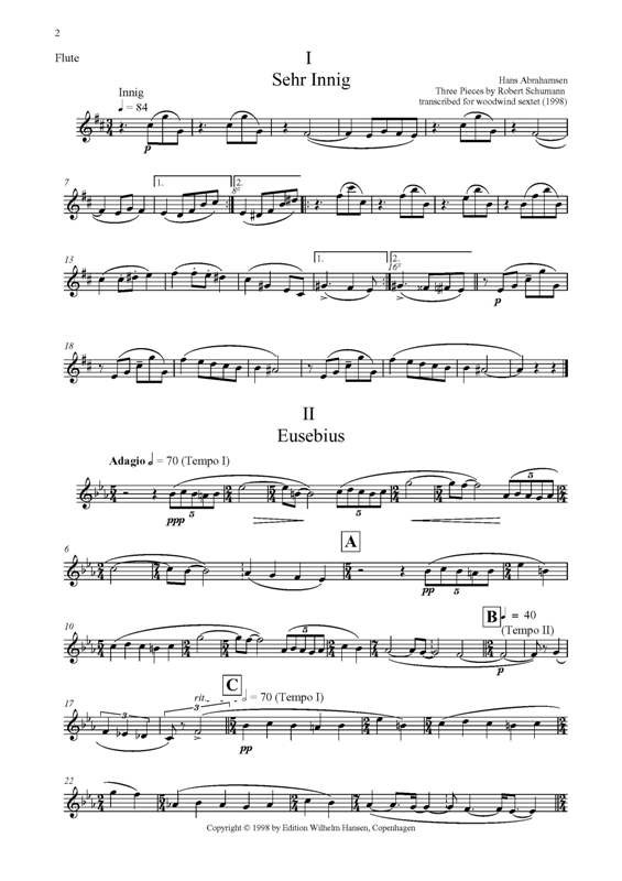 Hans Abrahamsen: Three Pieces By Schumann: Wind Ensemble: Parts