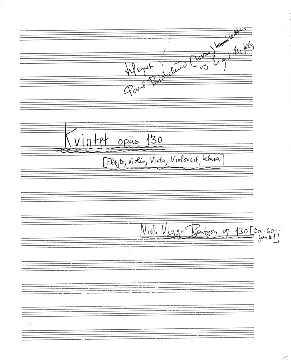 Niels Viggo Bentzon: Kvintet Opus 130: Chamber Ensemble: Score