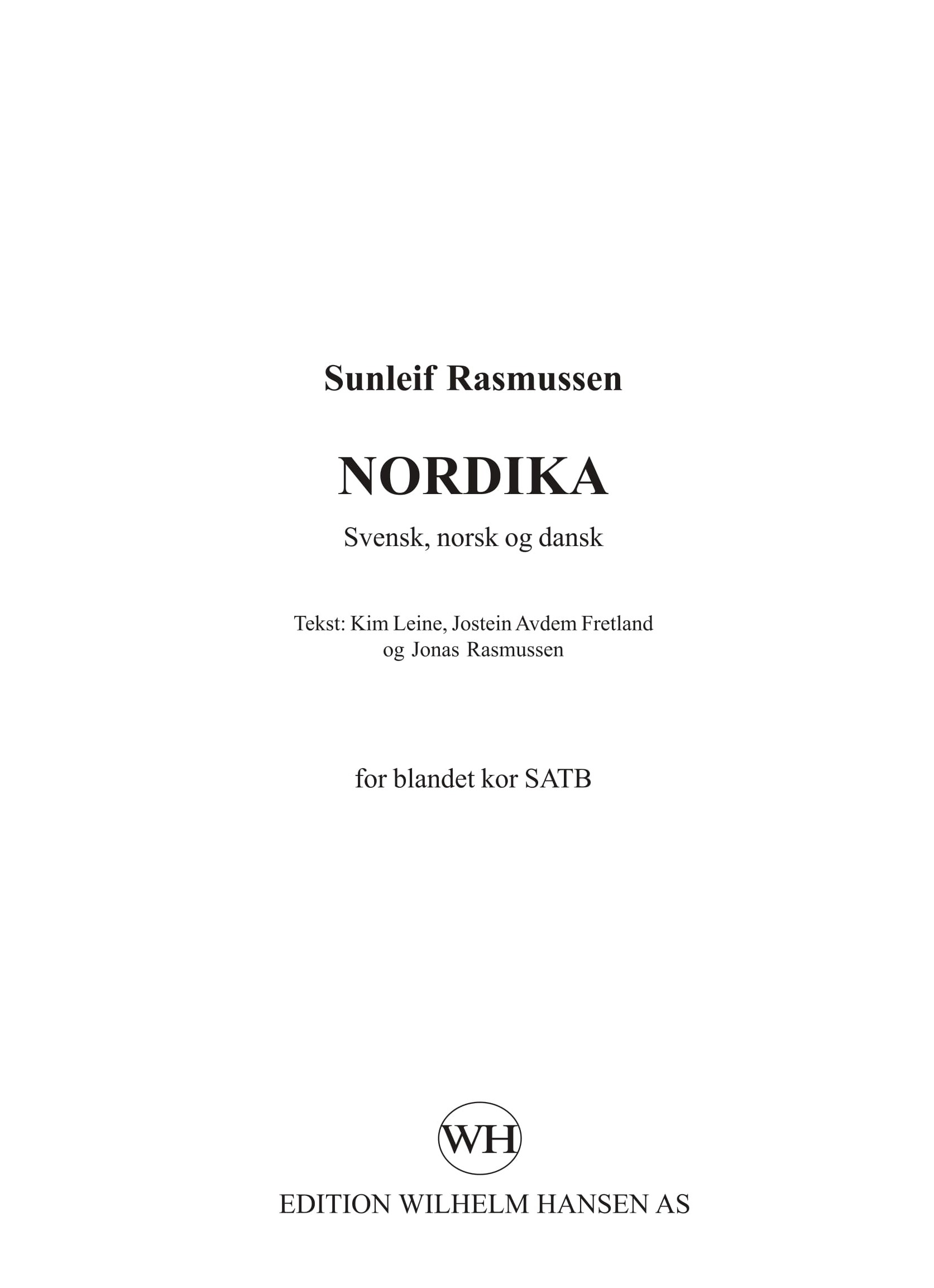 Sunleif Rasmussen: Nordika: SATB: Vocal Score