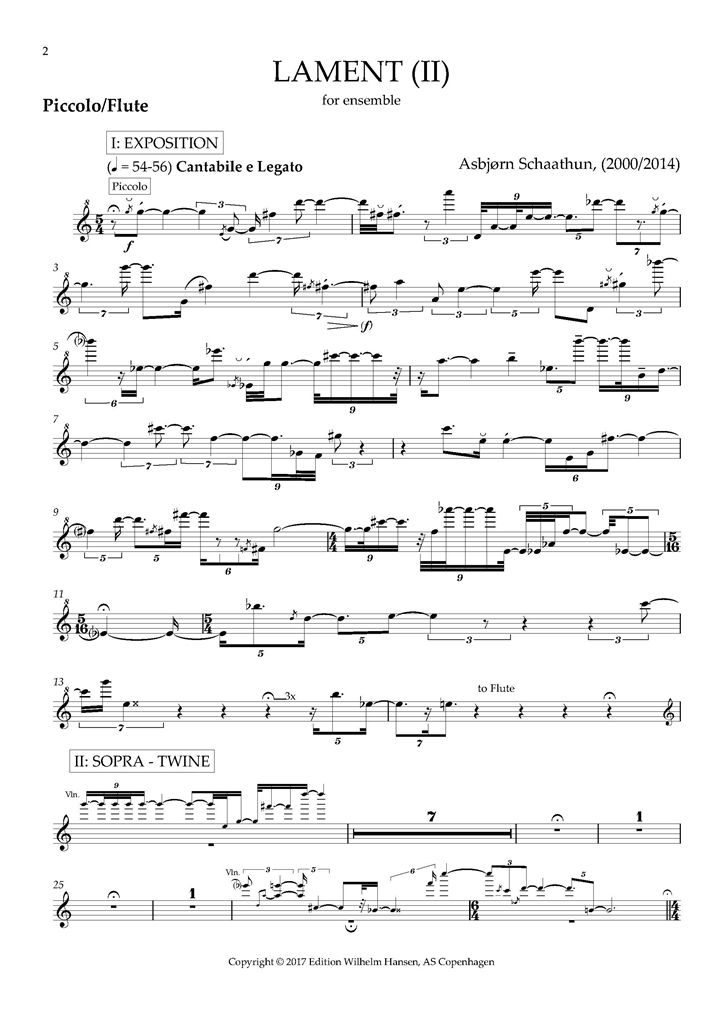 Asbjørn Schaathun: Lament (II): Chamber Ensemble: Instrumental Work