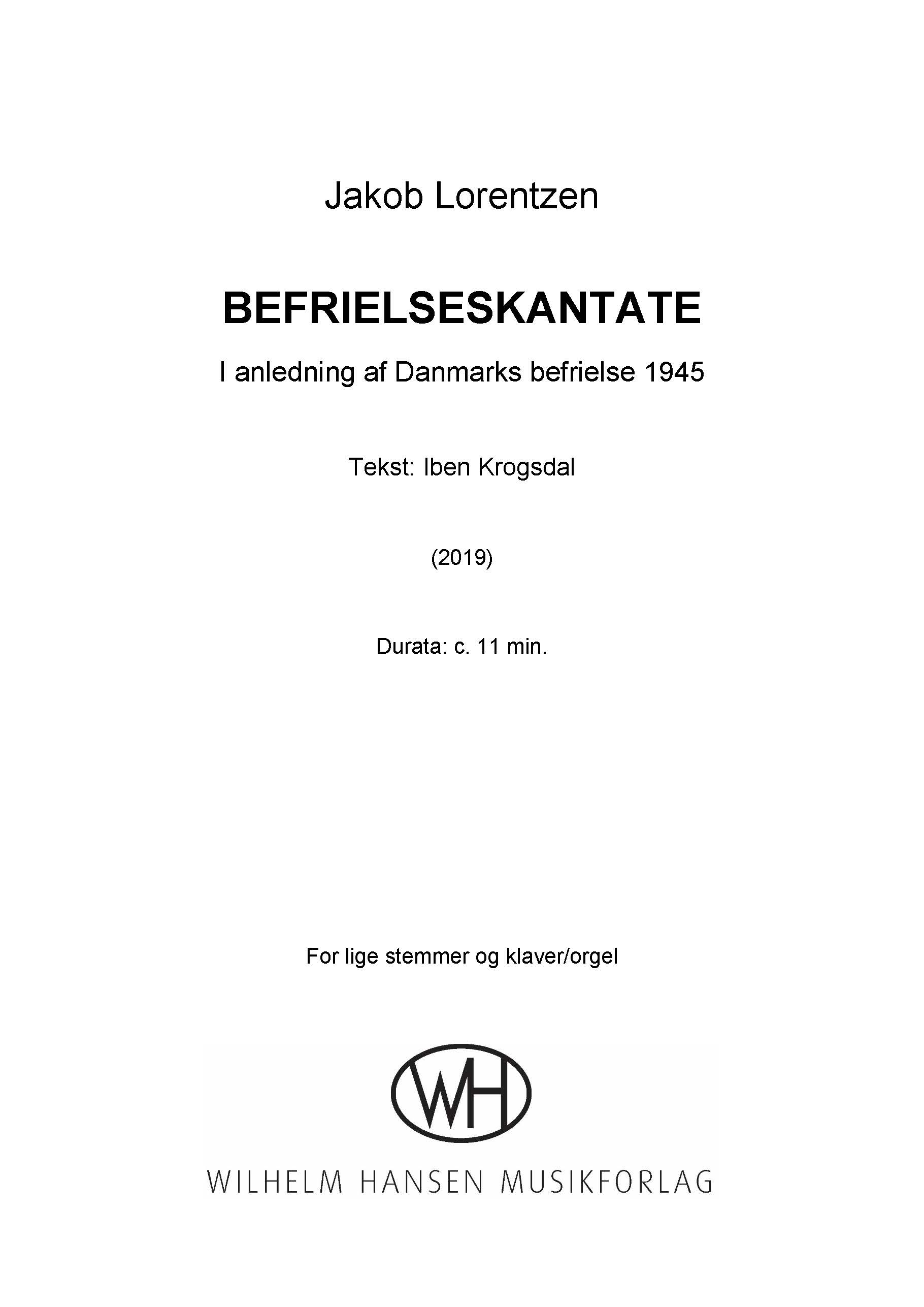 Jakob Lorentzen: Befrielseskantate: Women's Choir: Vocal Score