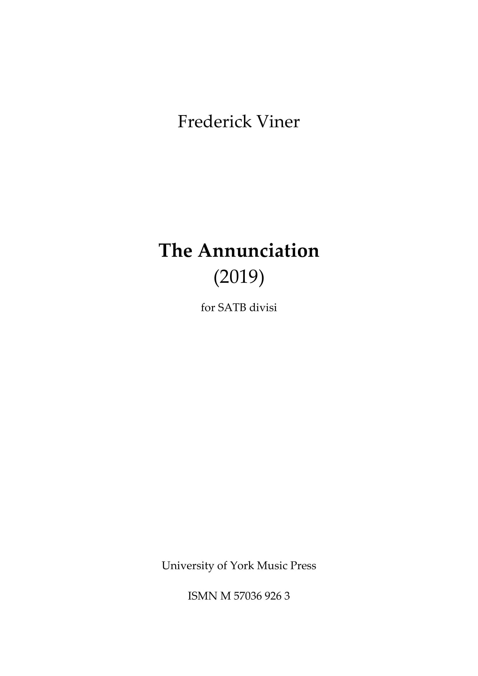Frederick Viner: The Annunciation: SATB: Vocal Score