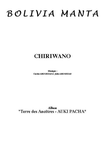 Bolivia Manta / Arguedas, Carlos / Arguedas, Julio : Chiriwano