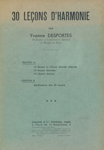 Desportes, Yvonne : 30 Leçons d'Harmonie - Edition B