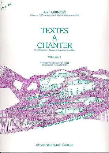 Grimoin, Alain : Textes a chanter volume 3