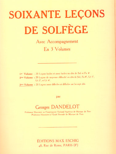 Dandelot, Georges : Soixante Leçons De Solfège - Volume 3 (Avec Accompagnement)