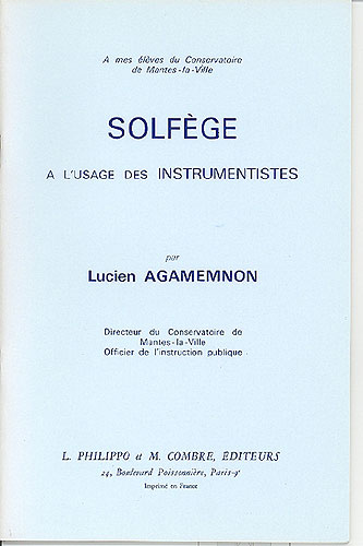 Agamemnon, Lucien : Solfege À L Usage Des Instrumentistes