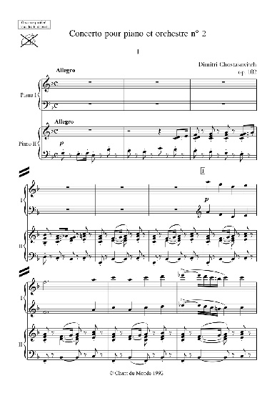 Chostakovitch, Dimitri : Concerto n 2 Op. 102, pour Piano et Orchestre (Rduction pour 2 Pianos)