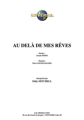 Mitchell, Eddy / Moine, Claude / Papadiamandis, Pierre : Au-Dela De Mes Reves