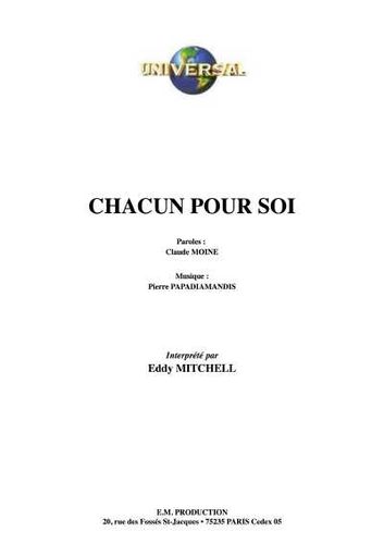 Mitchell, Eddy / Moine, Claude / Papadiamandis, Pierre : Chacun Pour Soi