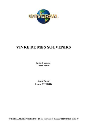 Chedid, Louis : Vivre De Mes Souvenirs