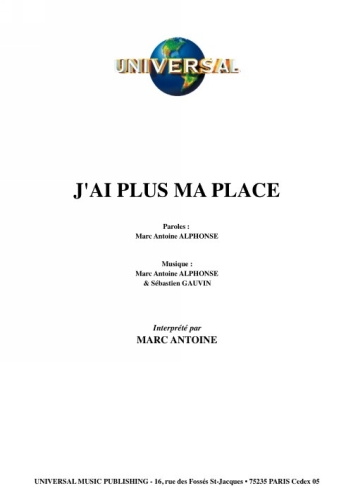  Antoine, Marc : J'Ai Plus Ma Place