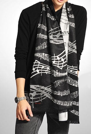 Scarf Music Notes Black
