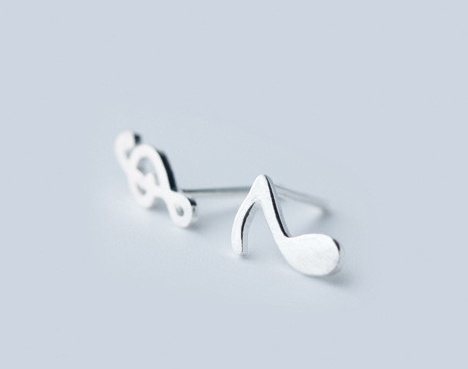 Boucles d\'oreilles Clé de Sol / Croche (Argent)
[Earrings -G clef and Note - Silver]