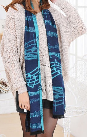 Scarf Music Notes Blue