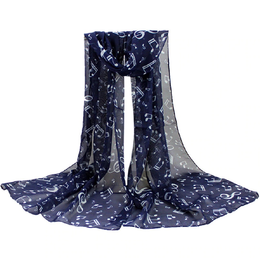 Dark Blue Scarf with Musical Notes 
