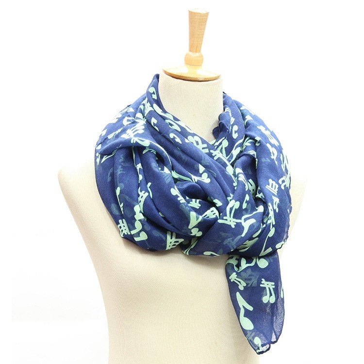 Blue and Green Scarf with Music Notes