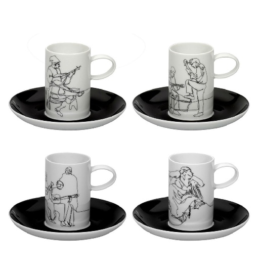 Set de 4 Tasses  Caf and 4 Soucoupes - Biscuit de Porcelaine - Fado
[Set 4 Coffe Cups and Saucers - Biscuit Porcelain - Fado]