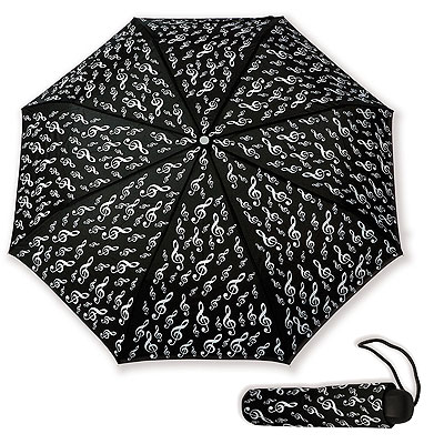 Parapluie de Poche Noir Clef de Sol Blanche